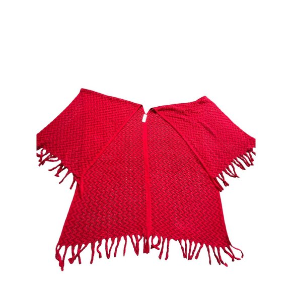 Just Be Shaw Wrap Womens One Size‎ Red Chevron Fringe Layering Knit Boho Hippie - Picture 5 of 12